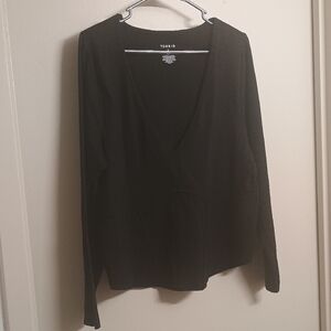 Torrid Black Long Sleeve Deep V-Neck Top